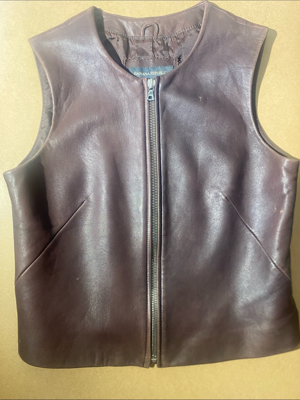 Banana Republic Women Dark Brown Leather Zip-Front Vest